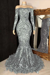 Long Sleeves Strapless Mermaid Formal Dress Sequins Burgundy With Feather