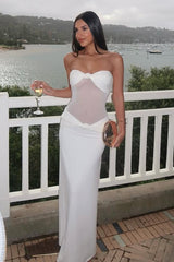 White Strapless Sleeveless Long Mermaid Formal Dress With Pleated