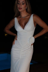 Straps V Neck Sleeveless Long Mermaid Formal Dress With Pleated Ruffles