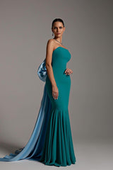 Strapless Sleeveless Ruffles Mermaid Long Formal Dress With Bowknot