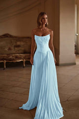 Strapless Sleeveless Long Formal Dress With Appliques Pleated