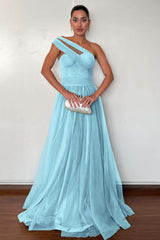 One Shoulder Sweetheart Sleeveless Long Formal Dress With Pleated