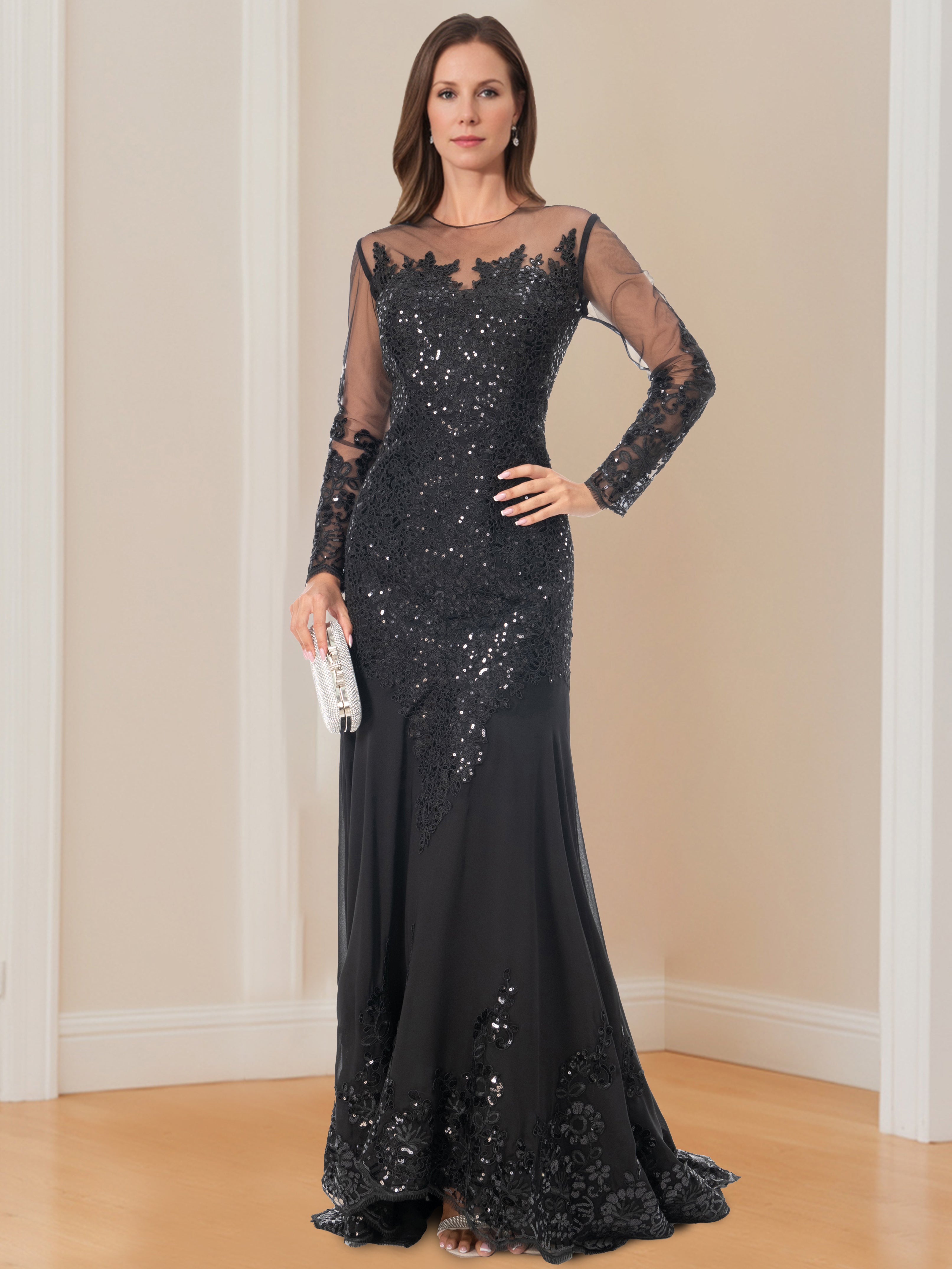 Mermaid Trumpet Scoop Long Sleeves Mother Of The Bride Dresses With Applique