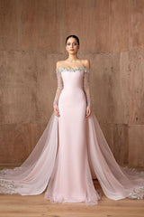 Strapless Long Sleeves Mermaid Long Formal Dress With Appliques