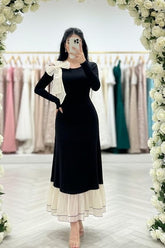 Black Long Sleeves Long Mermaid Formal Dress With Pleated Bowknot