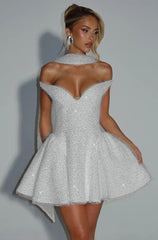 Off the Shoulder Sleeveless Short A Line Formal Dress With Sequin