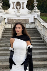 White Sleeveless Mermaid Long Formal Dress With Pleated Gloves