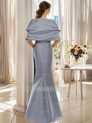 2-Piece Plus Size Floor-Length Mother of the Bride & Groom Wrap Dresses in Trumpet