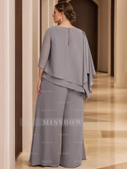 2-Piece Scoop Neck Chiffon Gown with 3/4 Sleeves and Beading for Plus-Size Mothers of the Bride