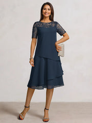 2 Pieces A-Line Scoop Chiffon Mother of the Bride Dresses Sleeveless Knee-Length with Ruffles