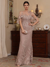 2 Pieces Sheath/Column Scoop Lace Mother of the Bride Dresses with Wrap Beading Floral Half Sleeves Floor-Length