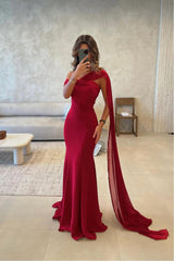 One Shoulder Sleeveless Long Mermaid Formal Dress With Pleated