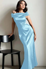 Off the Shoulder Sleeveless Long Mermaid Formal Dress With Pleated