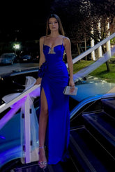 Spaghetti Strap Sleeveless Long Mermaid Formal Dress With Split Beading