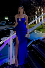 Spaghetti Strap Sleeveless Long Mermaid Formal Dress With Split Beading