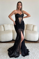 Dusty Rose Sweetheart Sleeveless Strapless Long Split Formal Dress With Beading