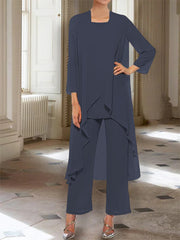 Chiffon Round Neck 3 4 Length Sleeves Ankle Length Mother Of The Bride Pantsuits With Jacket