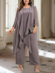 Chiffon Round Neck 3 4 Length Sleeves Ankle Length Mother Of The Bride Pantsuits With Jacket