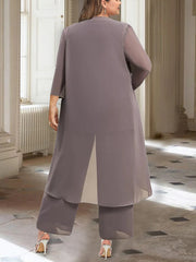 Chiffon Round Neck 3 4 Length Sleeves Ankle Length Mother Of The Bride Pantsuits With Jacket