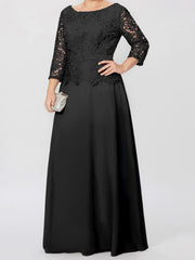 A Line Princess Round Neck 3 4 Length Sleeves Floor Length Mother Of The Bride Dresses With Applique Sequins