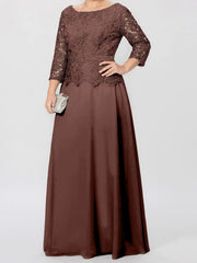 A Line Princess Round Neck 3 4 Length Sleeves Floor Length Mother Of The Bride Dresses With Applique Sequins