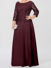 A Line Princess Round Neck 3 4 Length Sleeves Floor Length Mother Of The Bride Dresses With Applique Sequins