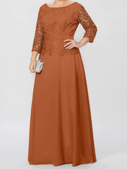 A Line Princess Round Neck 3 4 Length Sleeves Floor Length Mother Of The Bride Dresses With Applique Sequins