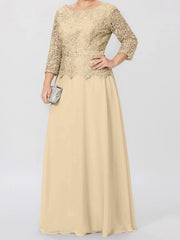 A Line Princess Round Neck 3 4 Length Sleeves Floor Length Mother Of The Bride Dresses With Applique Sequins