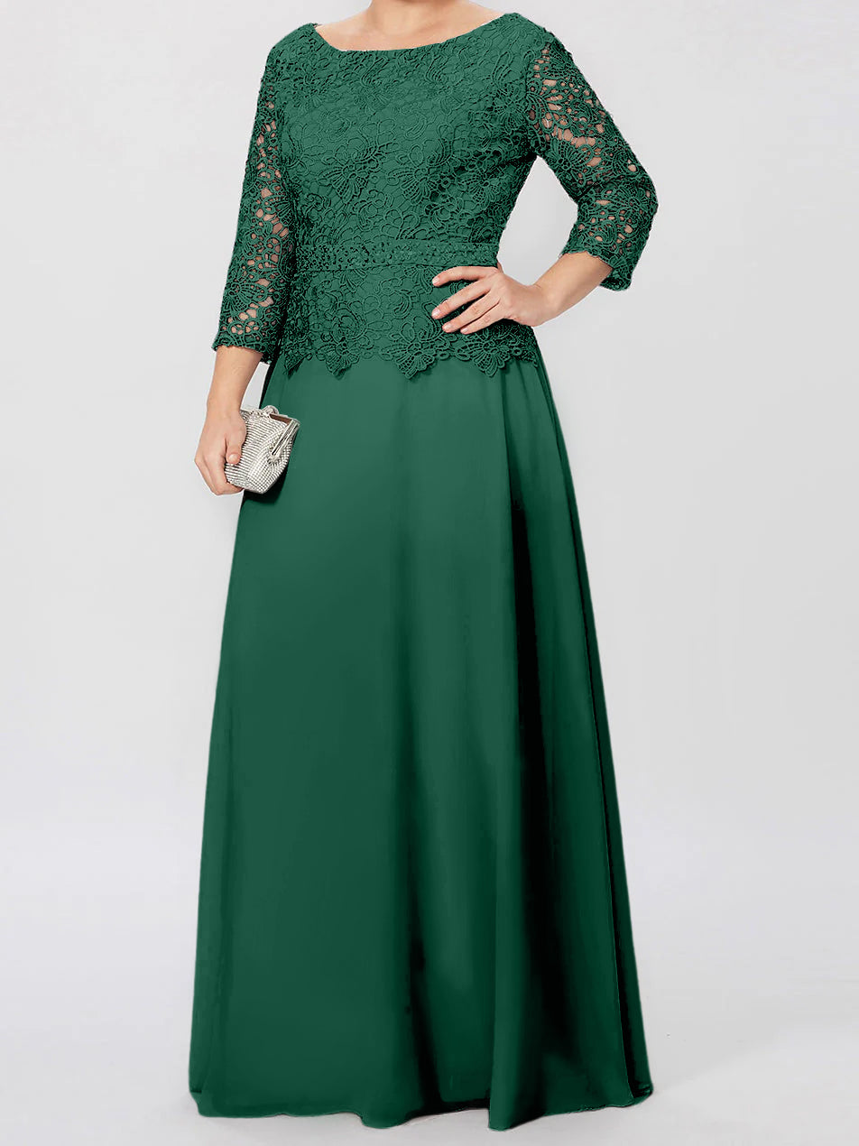 A Line Princess Round Neck 3 4 Length Sleeves Floor Length Mother Of The Bride Dresses With Applique Sequins