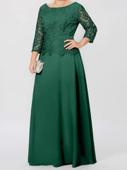 A Line Princess Round Neck 3 4 Length Sleeves Floor Length Mother Of The Bride Dresses With Applique Sequins