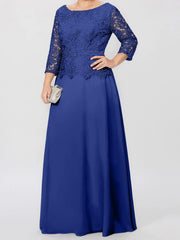 A Line Princess Round Neck 3 4 Length Sleeves Floor Length Mother Of The Bride Dresses With Applique Sequins