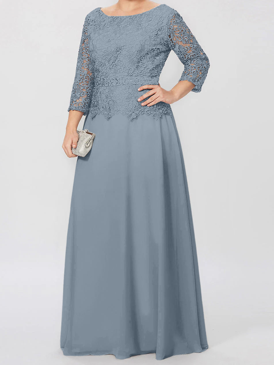 A Line Princess Round Neck 3 4 Length Sleeves Floor Length Mother Of The Bride Dresses With Applique Sequins