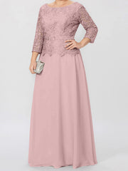 A Line Princess Round Neck 3 4 Length Sleeves Floor Length Mother Of The Bride Dresses With Applique Sequins