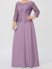 A Line Princess Round Neck 3 4 Length Sleeves Floor Length Mother Of The Bride Dresses With Applique Sequins