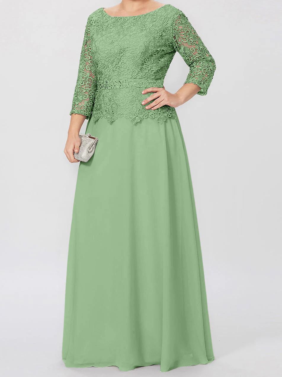 A Line Princess Round Neck 3 4 Length Sleeves Floor Length Mother Of The Bride Dresses With Applique Sequins