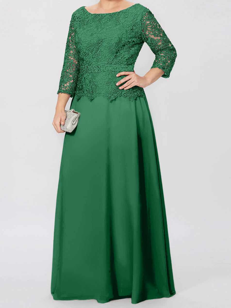 A Line Princess Round Neck 3 4 Length Sleeves Floor Length Mother Of The Bride Dresses With Applique Sequins