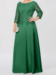A Line Princess Round Neck 3 4 Length Sleeves Floor Length Mother Of The Bride Dresses With Applique Sequins