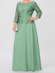 A Line Princess Round Neck 3 4 Length Sleeves Floor Length Mother Of The Bride Dresses With Applique Sequins