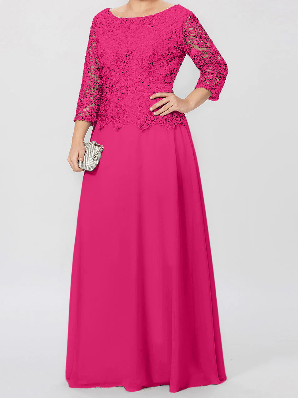 A Line Princess Round Neck 3 4 Length Sleeves Floor Length Mother Of The Bride Dresses With Applique Sequins