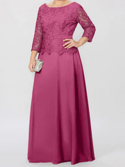 A Line Princess Round Neck 3 4 Length Sleeves Floor Length Mother Of The Bride Dresses With Applique Sequins