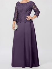 A Line Princess Round Neck 3 4 Length Sleeves Floor Length Mother Of The Bride Dresses With Applique Sequins