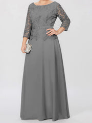 A Line Princess Round Neck 3 4 Length Sleeves Floor Length Mother Of The Bride Dresses With Applique Sequins