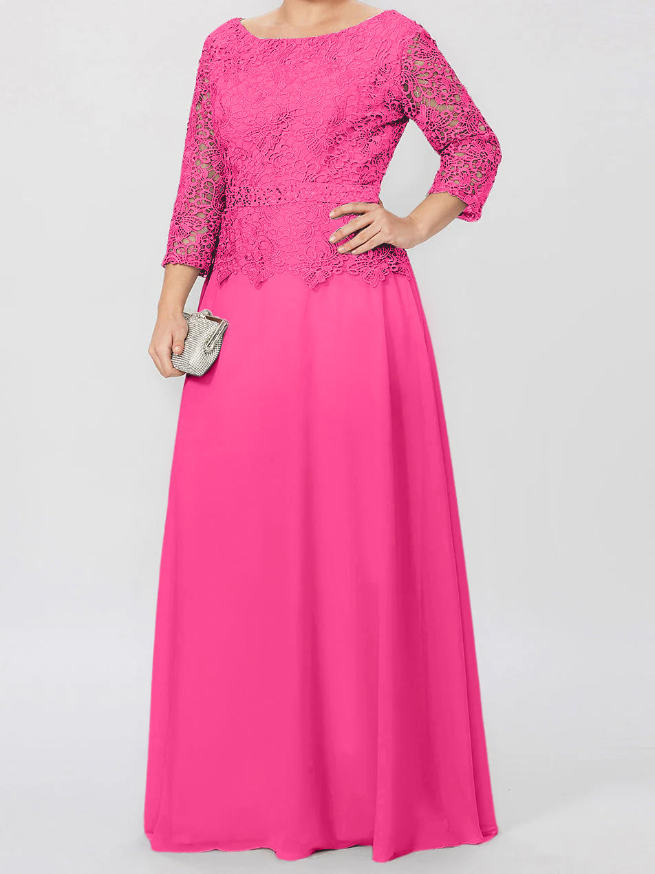 A Line Princess Round Neck 3 4 Length Sleeves Floor Length Mother Of The Bride Dresses With Applique Sequins
