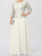 A Line Princess Round Neck 3 4 Length Sleeves Floor Length Mother Of The Bride Dresses With Applique Sequins
