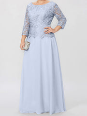 A Line Princess Round Neck 3 4 Length Sleeves Floor Length Mother Of The Bride Dresses With Applique Sequins