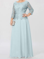 A Line Princess Round Neck 3 4 Length Sleeves Floor Length Mother Of The Bride Dresses With Applique Sequins