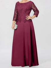 A Line Princess Round Neck 3 4 Length Sleeves Floor Length Mother Of The Bride Dresses With Applique Sequins