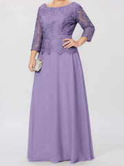 A Line Princess Round Neck 3 4 Length Sleeves Floor Length Mother Of The Bride Dresses With Applique Sequins