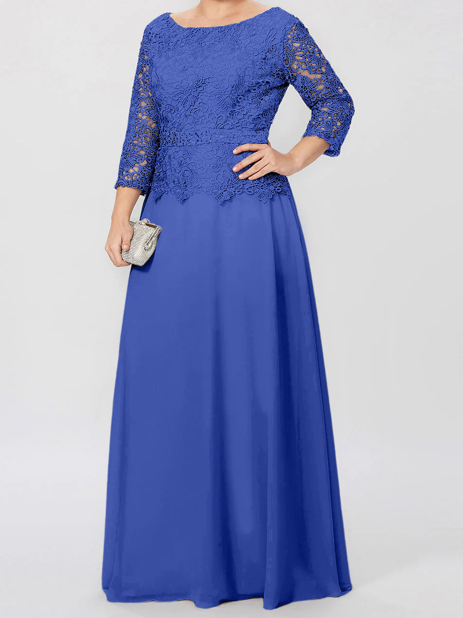 A Line Princess Round Neck 3 4 Length Sleeves Floor Length Mother Of The Bride Dresses With Applique Sequins