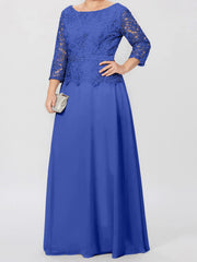A Line Princess Round Neck 3 4 Length Sleeves Floor Length Mother Of The Bride Dresses With Applique Sequins